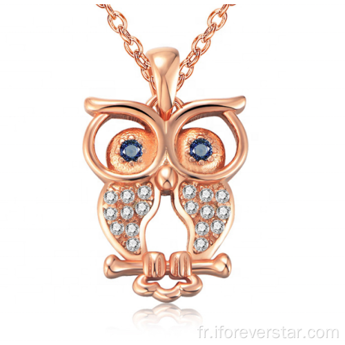 Pendentif hibou de collier en argent sterling argent plaqué or